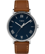 klokker | Timex southview 41mm lærreim klokke menn B84BR285 krom/brun/blå