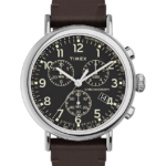 klokker | Timex standard kronograf 41mm stoff og lærreim klokke menn B84BR312 sølv-tone/brun/svart