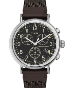 klokker | Timex standard kronograf 41mm stoff og lærreim klokke menn B84BR312 sølv-tone/brun/svart