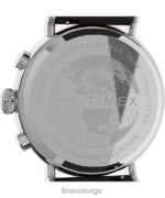 klokker | Timex standard kronograf 41mm stoff og lærreim klokke menn B84BR312 sølv-tone/brun/svart - Image 4