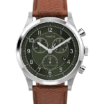 klokker | Timex waterbury tradisjonell kronograf 42 mm klokke med lærreim menn B84BR296 rustfritt stål/brun/grønn