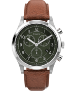klokker | Timex waterbury tradisjonell kronograf 42 mm klokke med lærreim menn B84BR296 rustfritt stål/brun/grønn