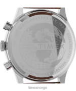 klokker | Timex waterbury tradisjonell kronograf 42 mm klokke med lærreim menn B84BR296 rustfritt stål/brun/grønn - Image 4