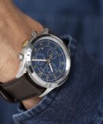 klokker | Timex waterbury tradisjonell kronograf 42 mm klokke med lærreim menn B84BR83 rustfritt stål/blått - Image 3