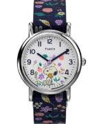 klokker | Timex weekender x peanuts floral 31mm stoffremseklokke kvinner B84BR399 sølv-tone/blå/hvit