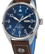 klokker | Timex x pan am day-date 42mm lærreim klokke menn B84BR81 rustfritt stål/brun/blå - Image 2
