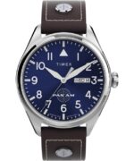 klokker | Timex x pan am day-date 42mm lærreim klokke menn B84BR81 rustfritt stål/brun/blå